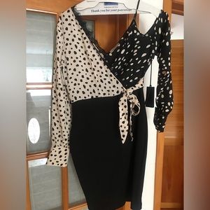Black and white silk dress m/L new with tags